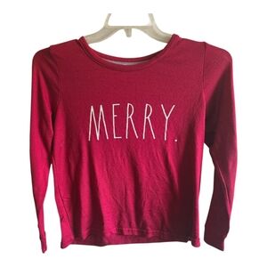 Rae Dunn "MERRY." Long Sleeve Holiday Top - Red - Size Small Petite